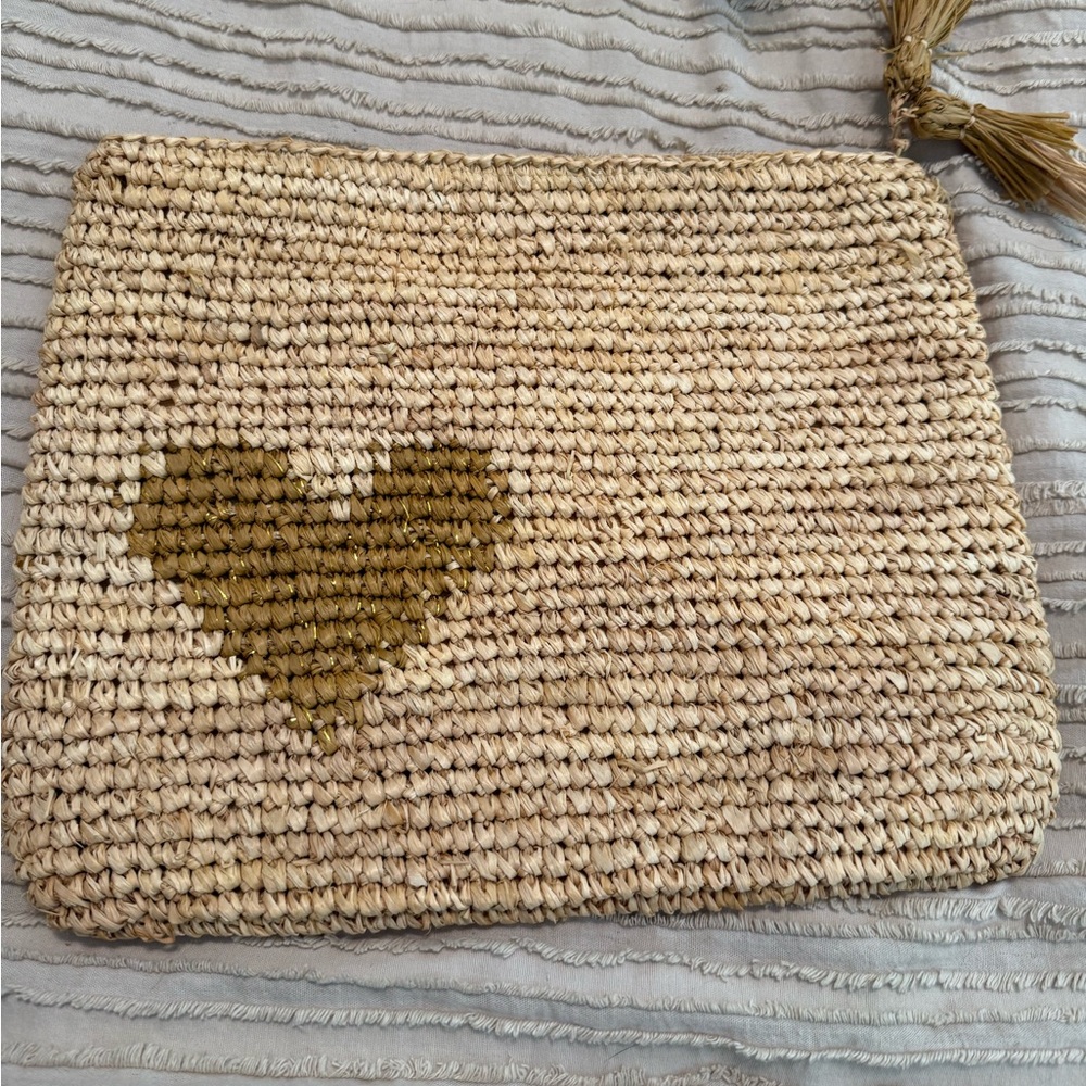 Woven Straw Clutch with Heart Design